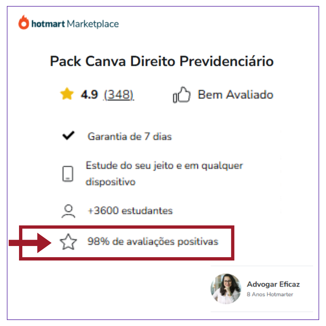 98% avaliações positivas na Hotmart